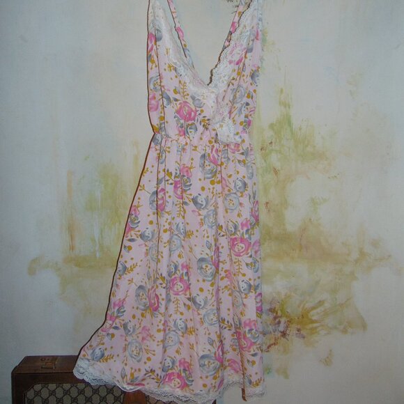 Studio 38 LA Floral Slip Dress Pink Coquette Prairie Cottagecore Mini 6 Medium - Picture 9 of 12